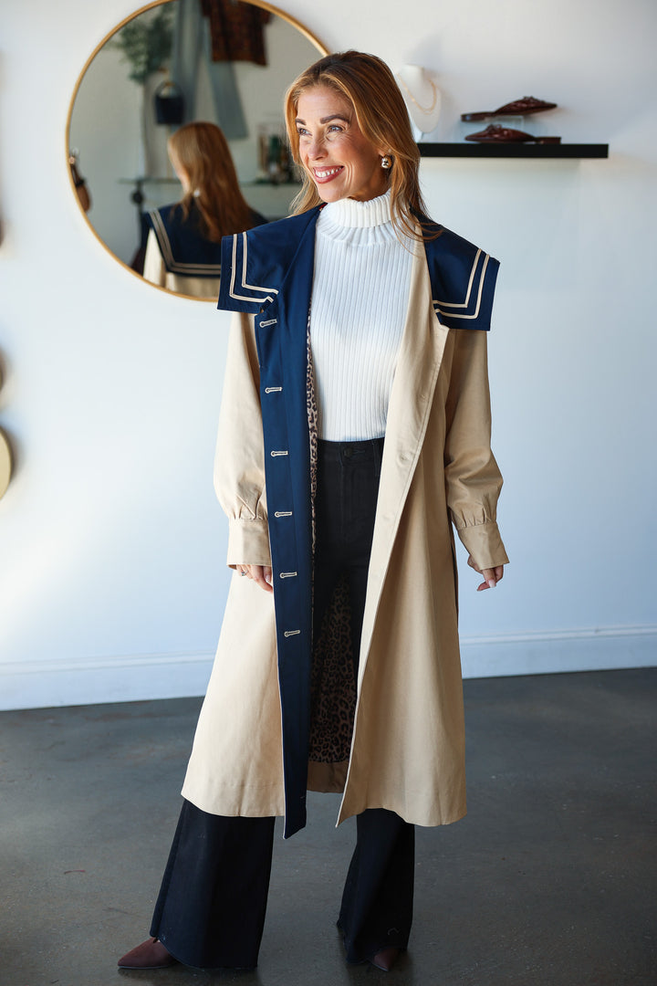 Contrast Collar Trench Coat - Tan