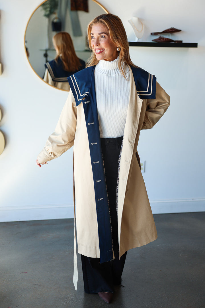 Contrast Collar Trench Coat - Tan