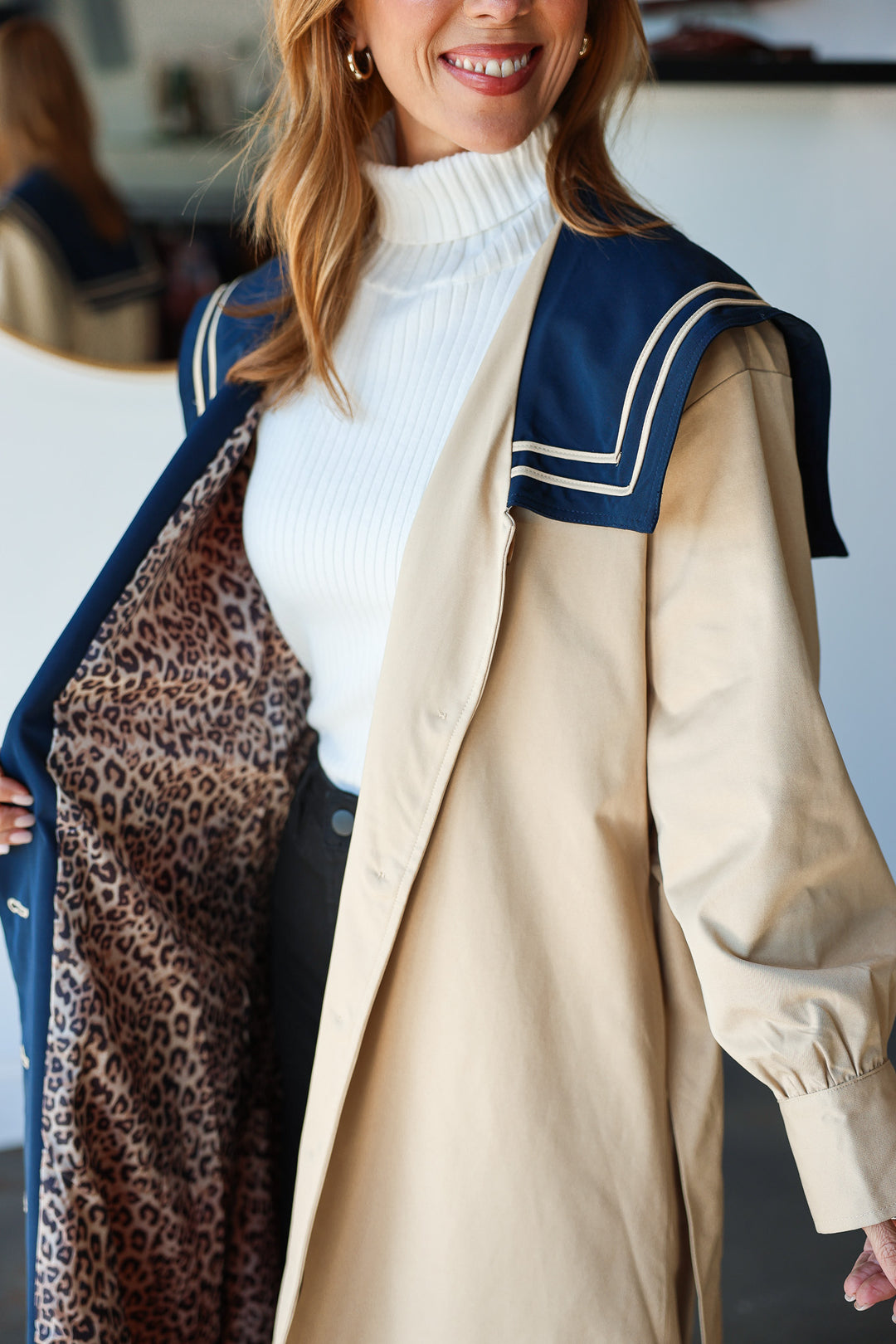 Contrast Collar Trench Coat - Tan