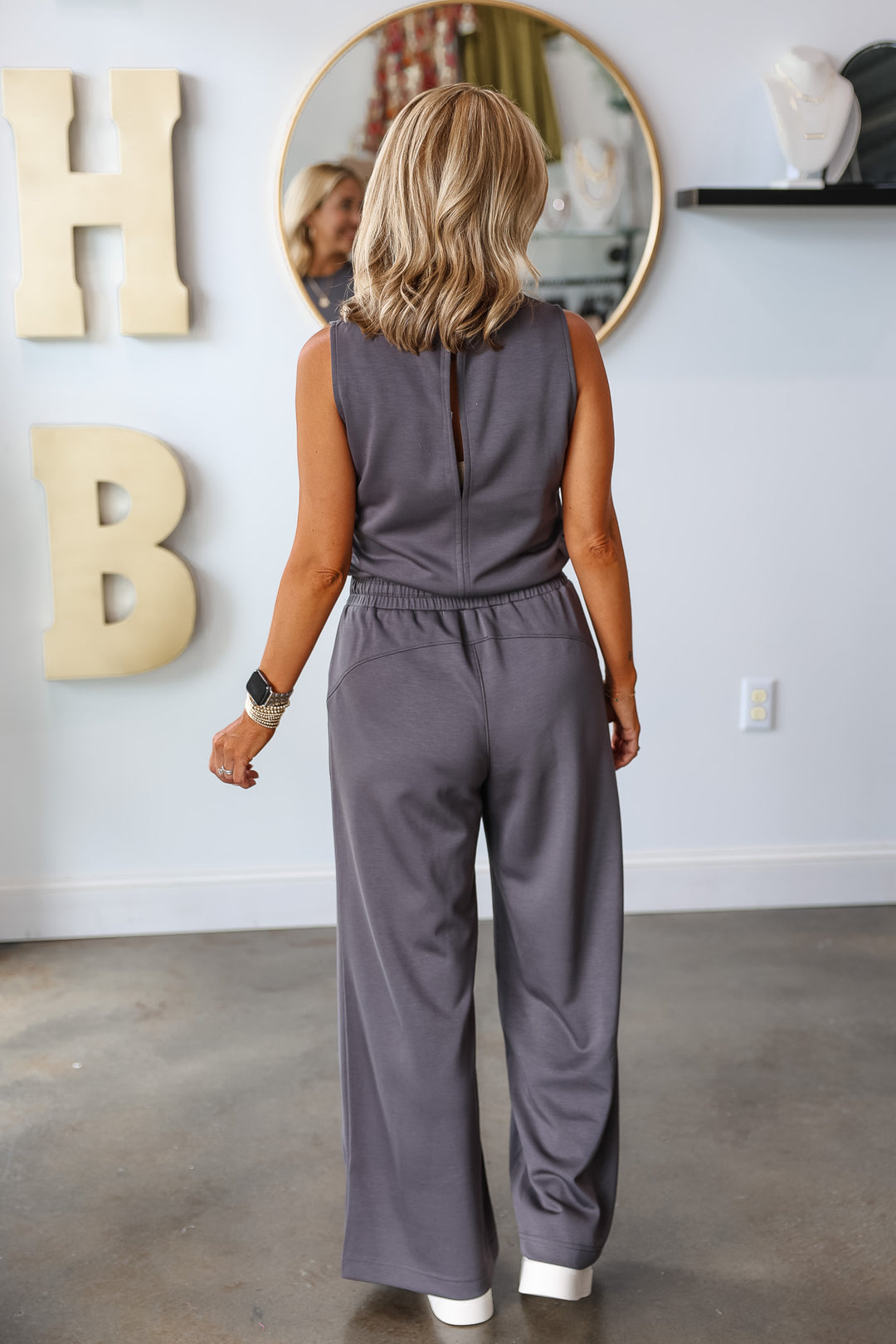 Wide Leg Scuba Jumpsuit - Charcoal