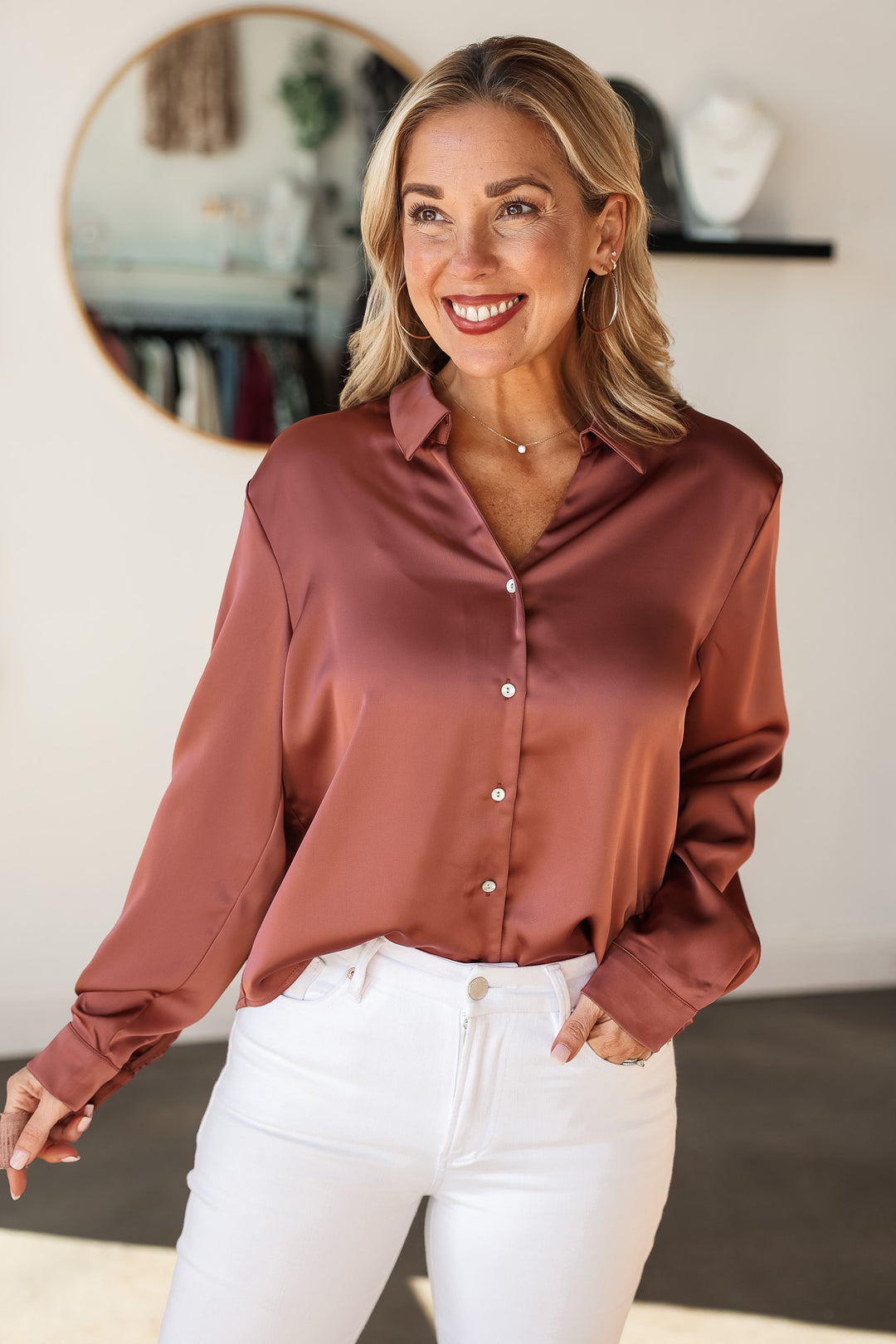 Satin Button Down - Sienna