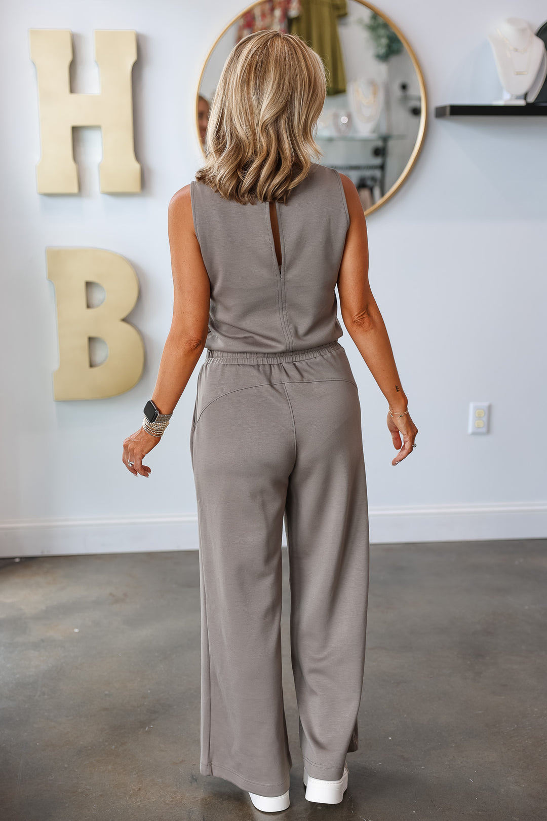 Wide Leg Scuba Jumpsuit - Olive