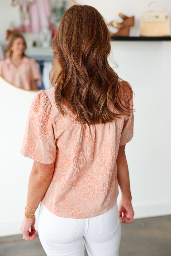 Paisley Embroidered Top - Pink
