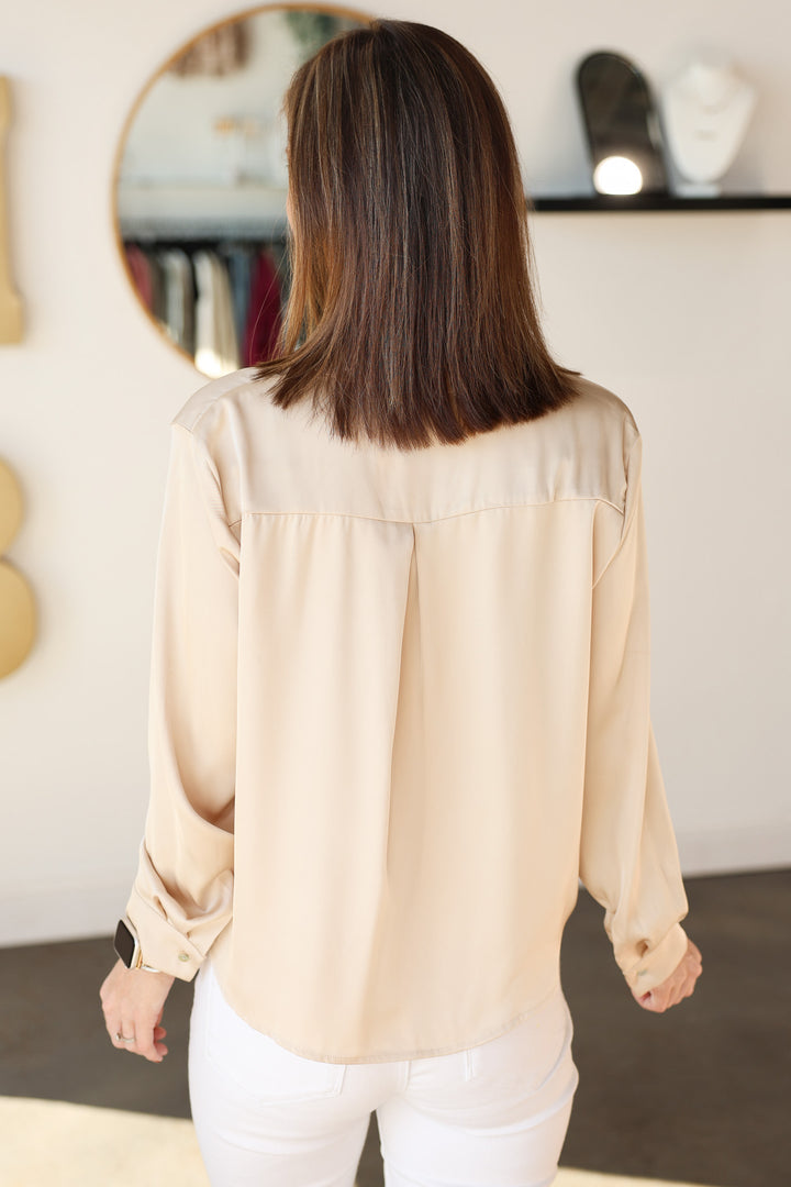 Satin Button Down - Almond