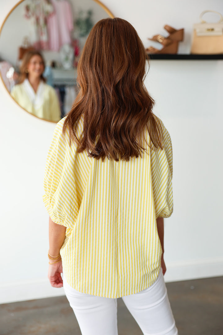 Contrast Trim Striped Top - Yellow