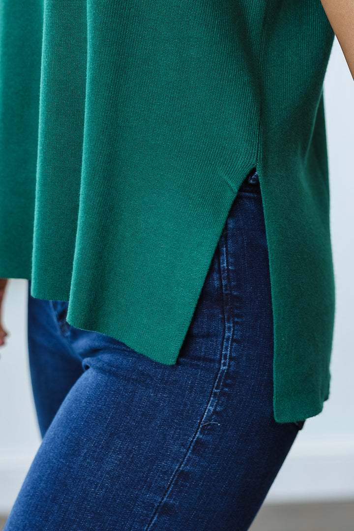 Boat Neck Knit Top - Forest Green