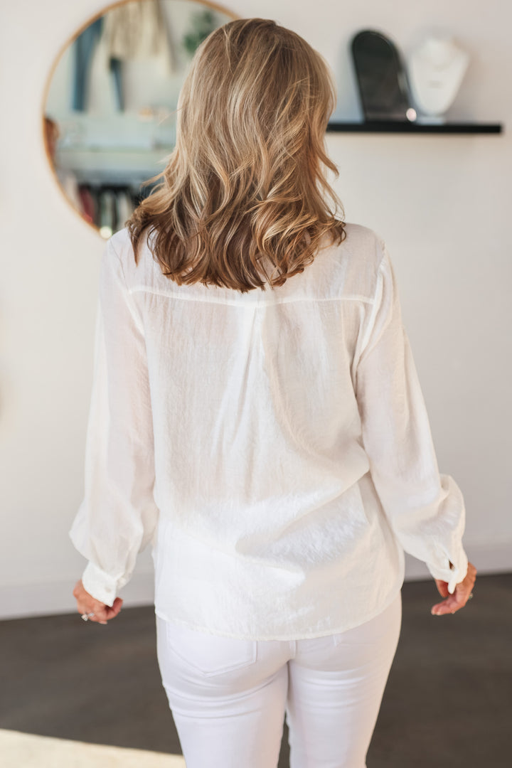 Lace Front Button Down - Off White