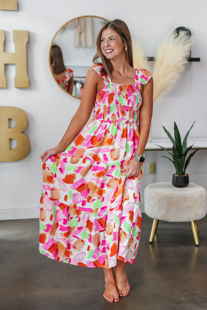 Smocked Printed Maxi Dress