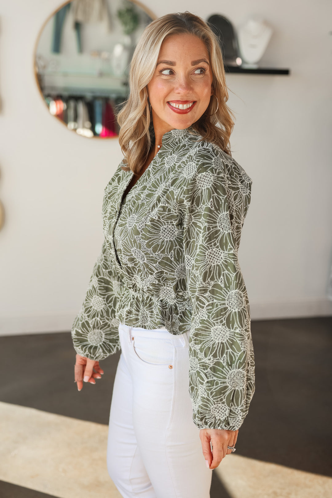 Embroidered Floral Top - Olive