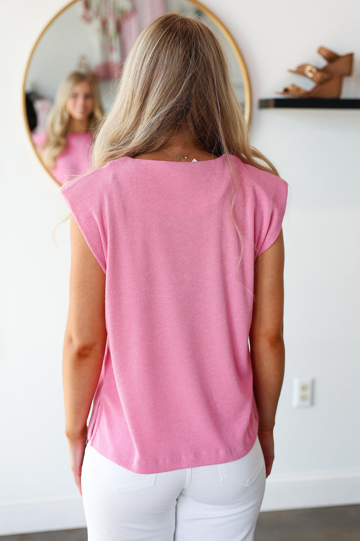 Knit Cap Sleeve Top - Pink