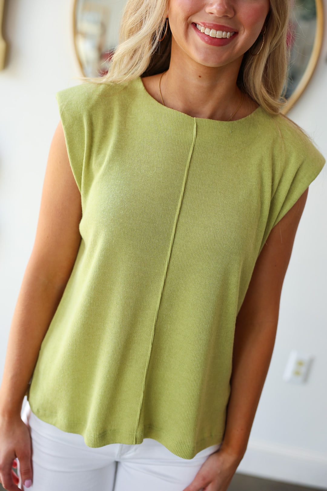 Knit Cap Sleeve Top - Matcha