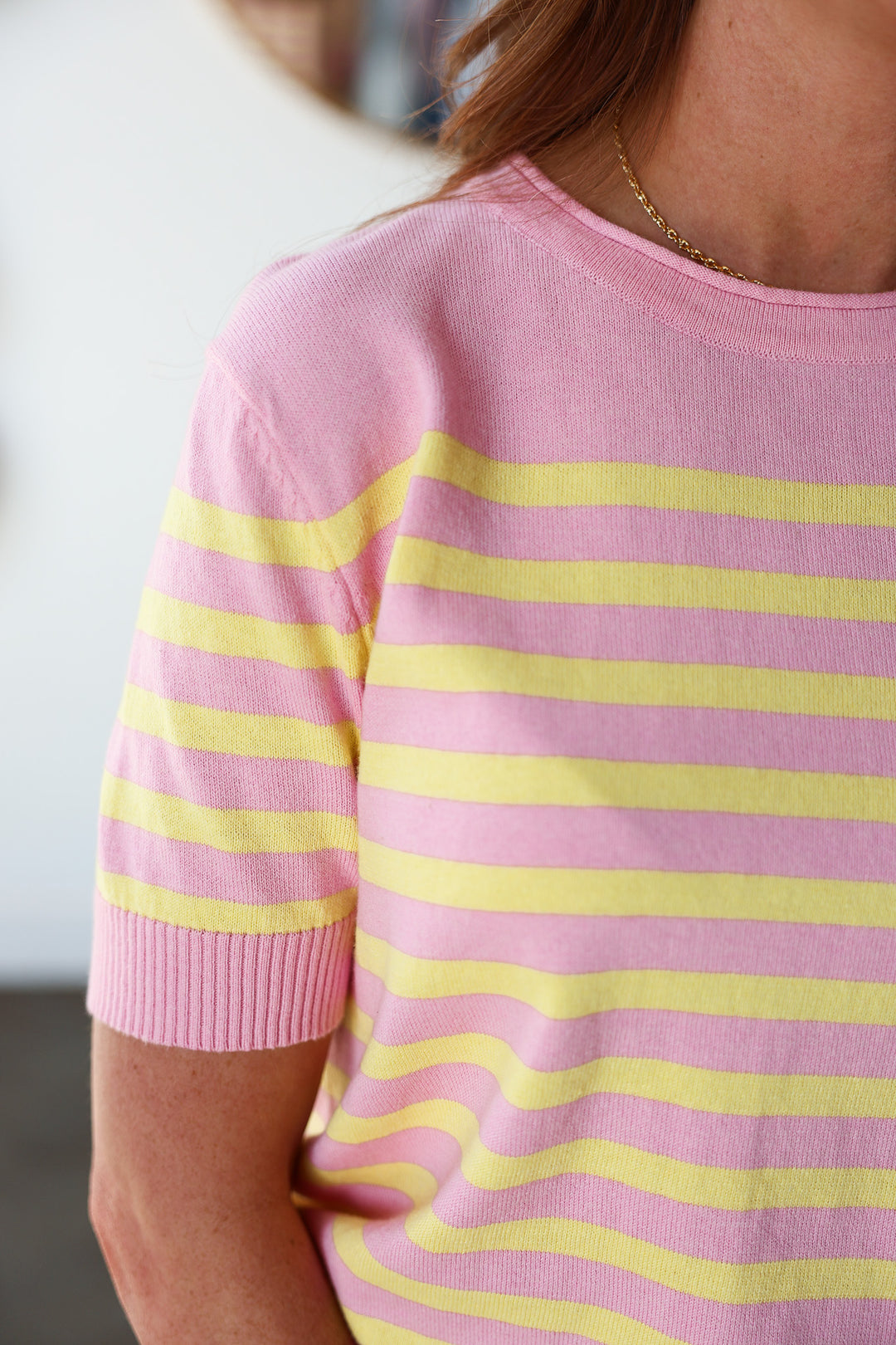 Striped Knit Top - Pink/Yellow