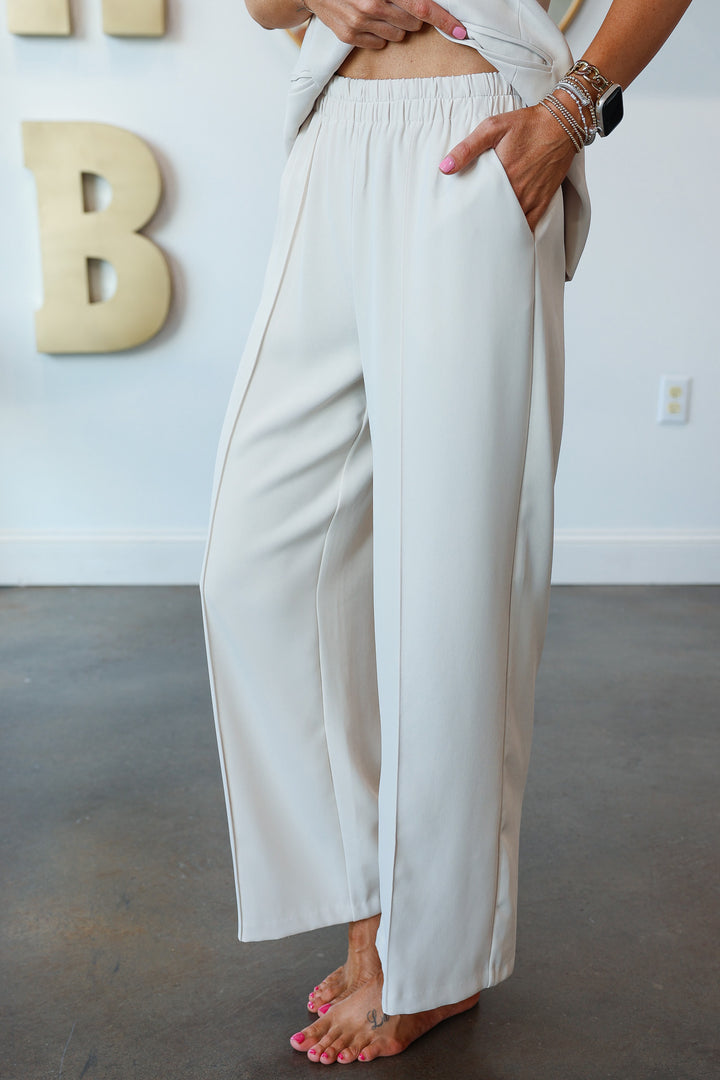 Elastic Waist Dress Pants - Sandy Beach