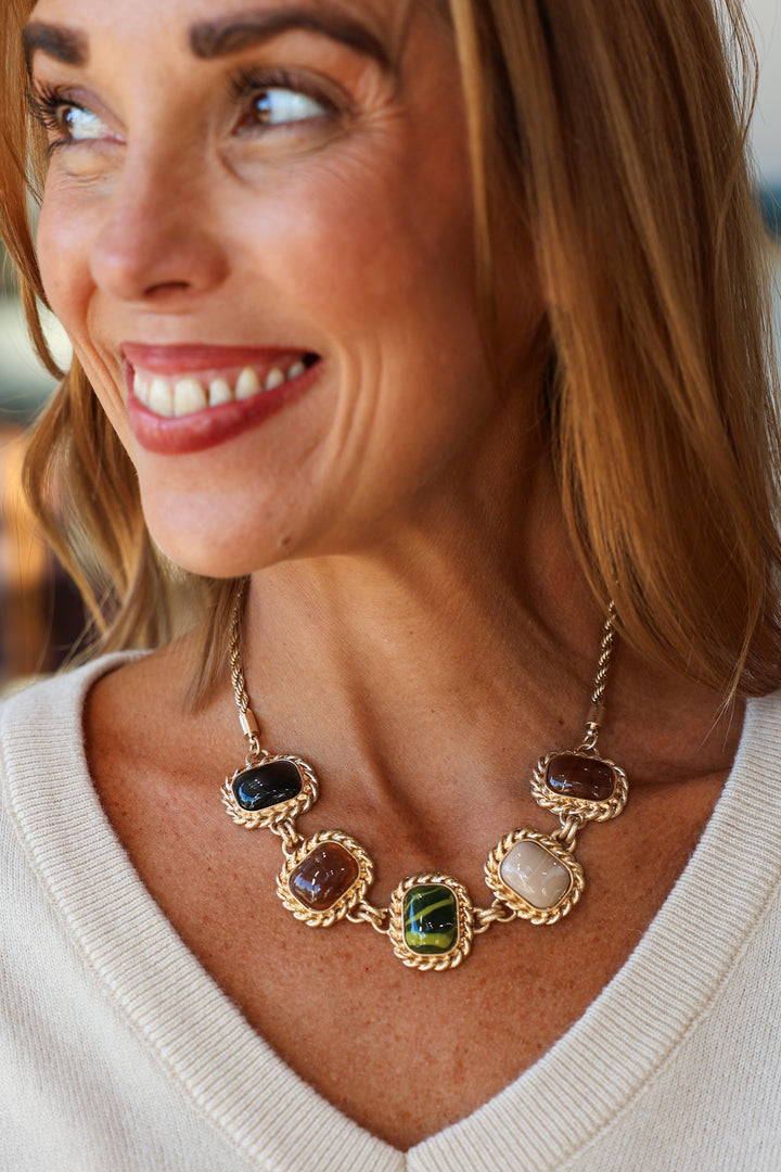 Framed Square Stone Necklace