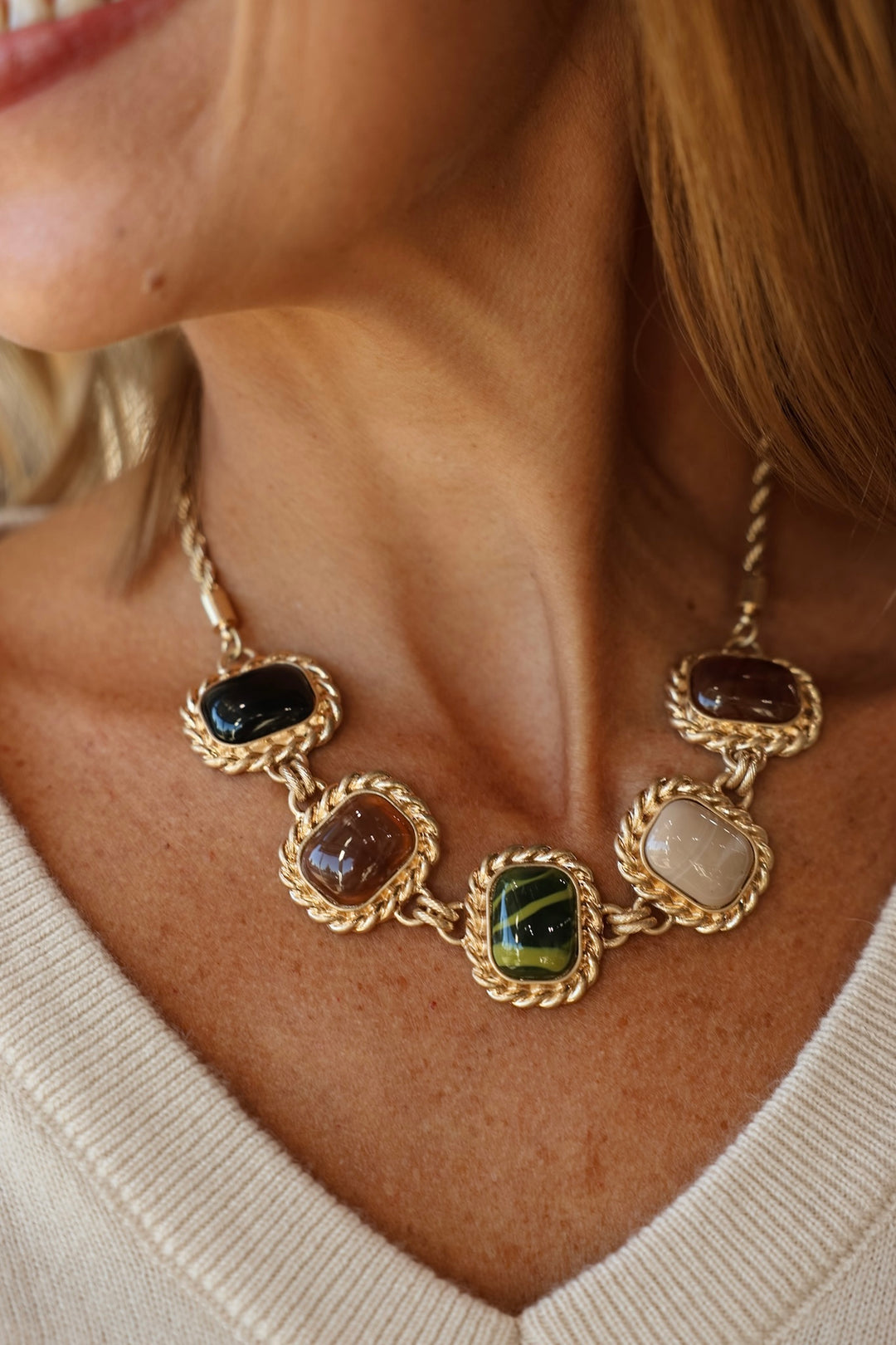 Framed Square Stone Necklace