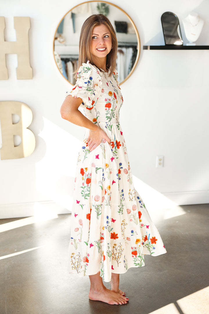 Puff Sleeve Floral Maxi Dress