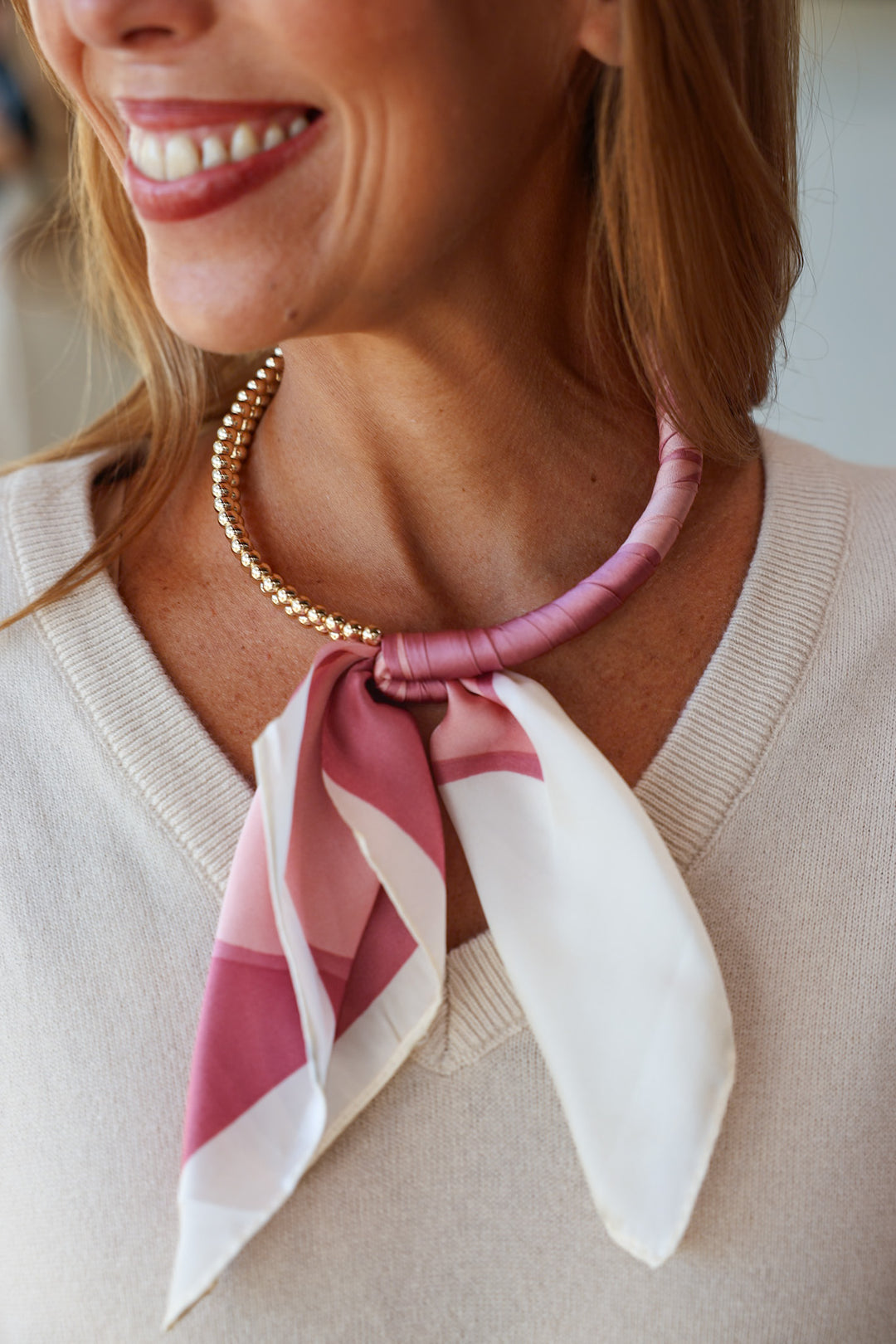 Scarf Wrapped Collar Necklace - Dusty Pink
