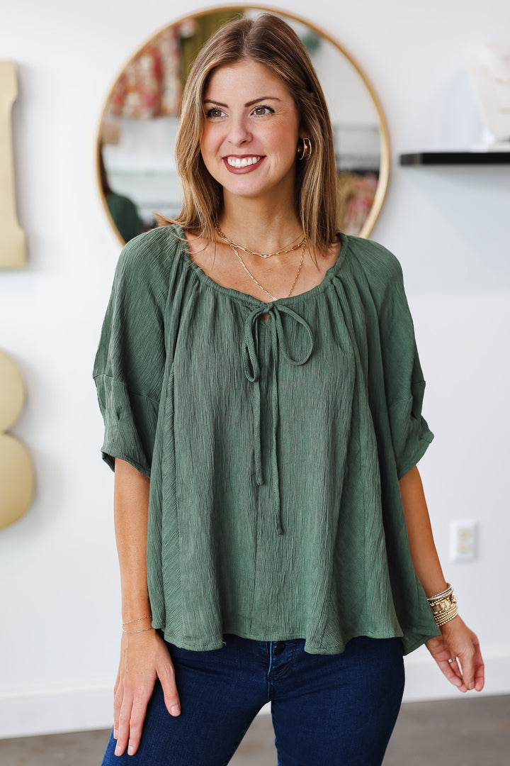 Tie Neck Top - Forest Green