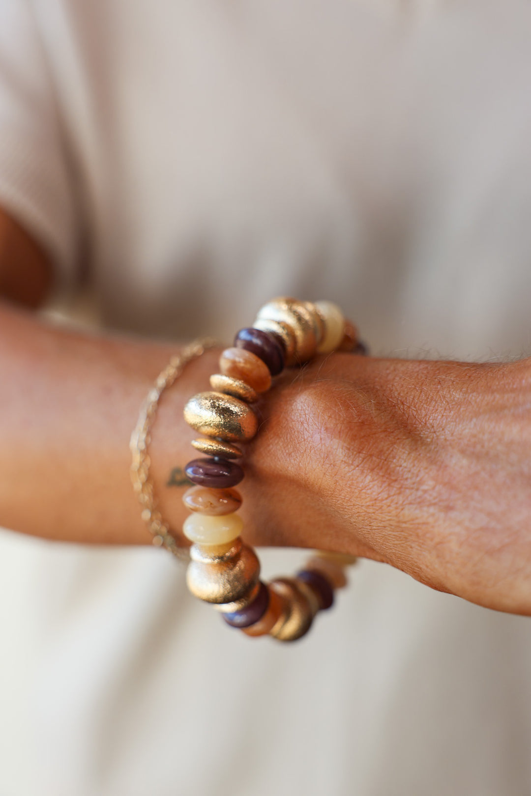 Rondelle Beaded Bracelet - Taupe