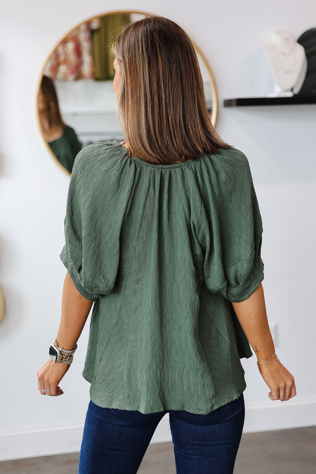 Tie Neck Top - Forest Green