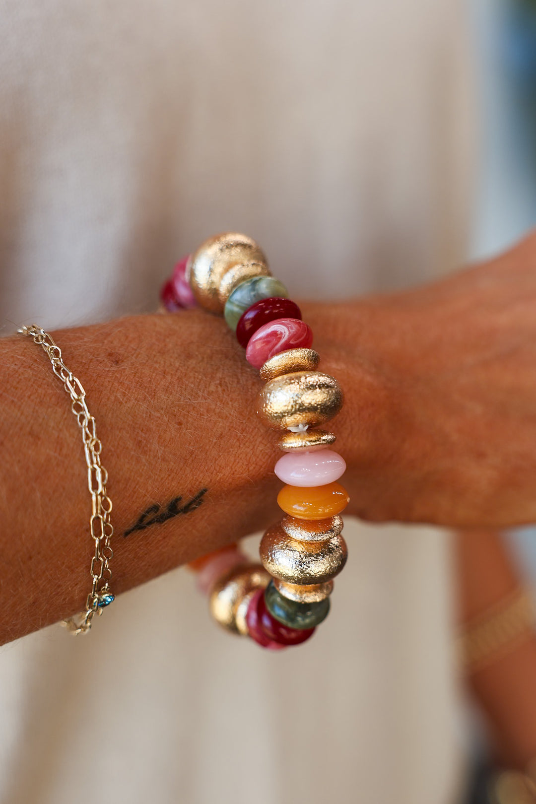 Rondelle Beaded Bracelet - Dusty Rose