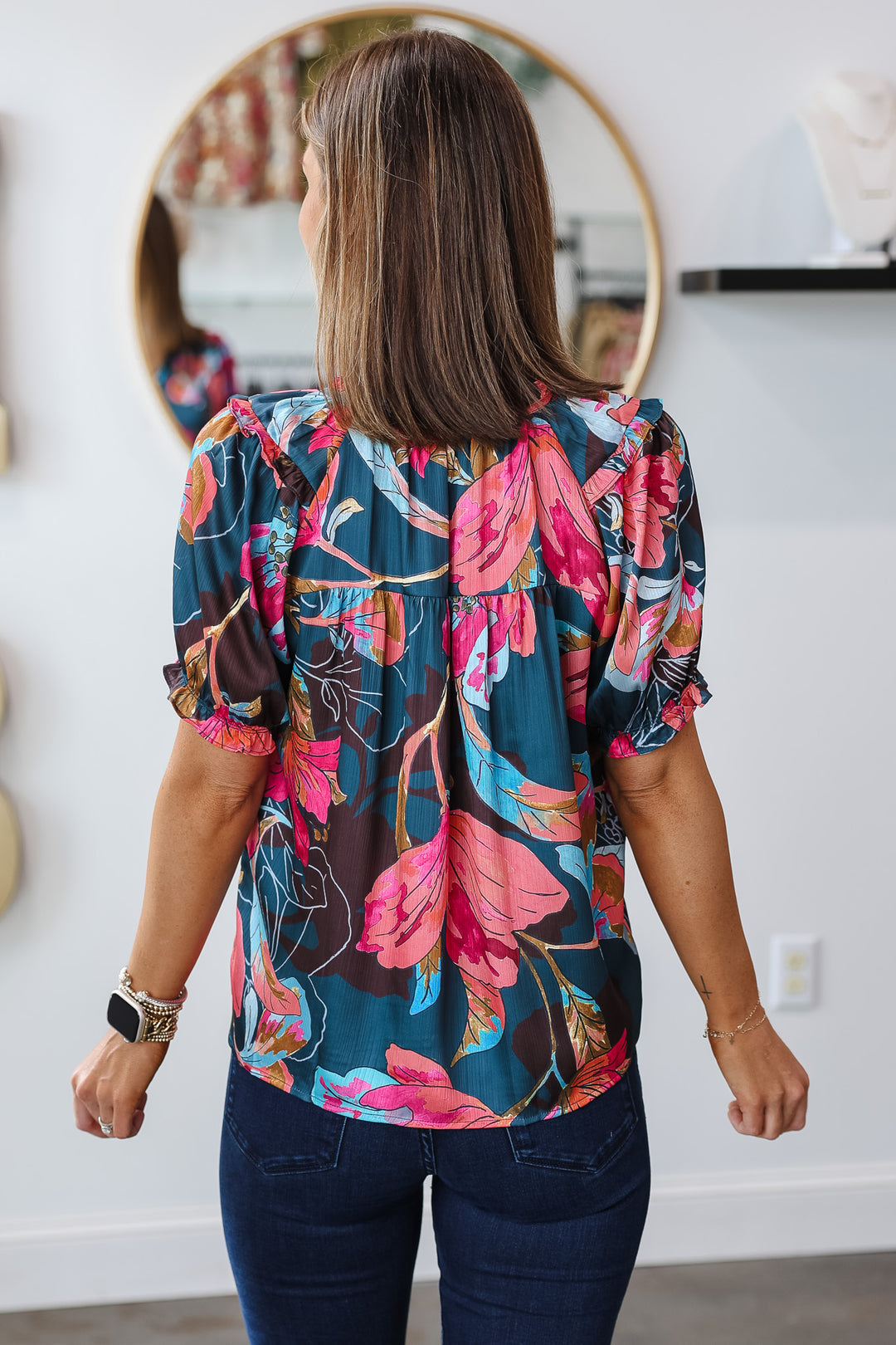 Tassel Tie Printed Top - Navy