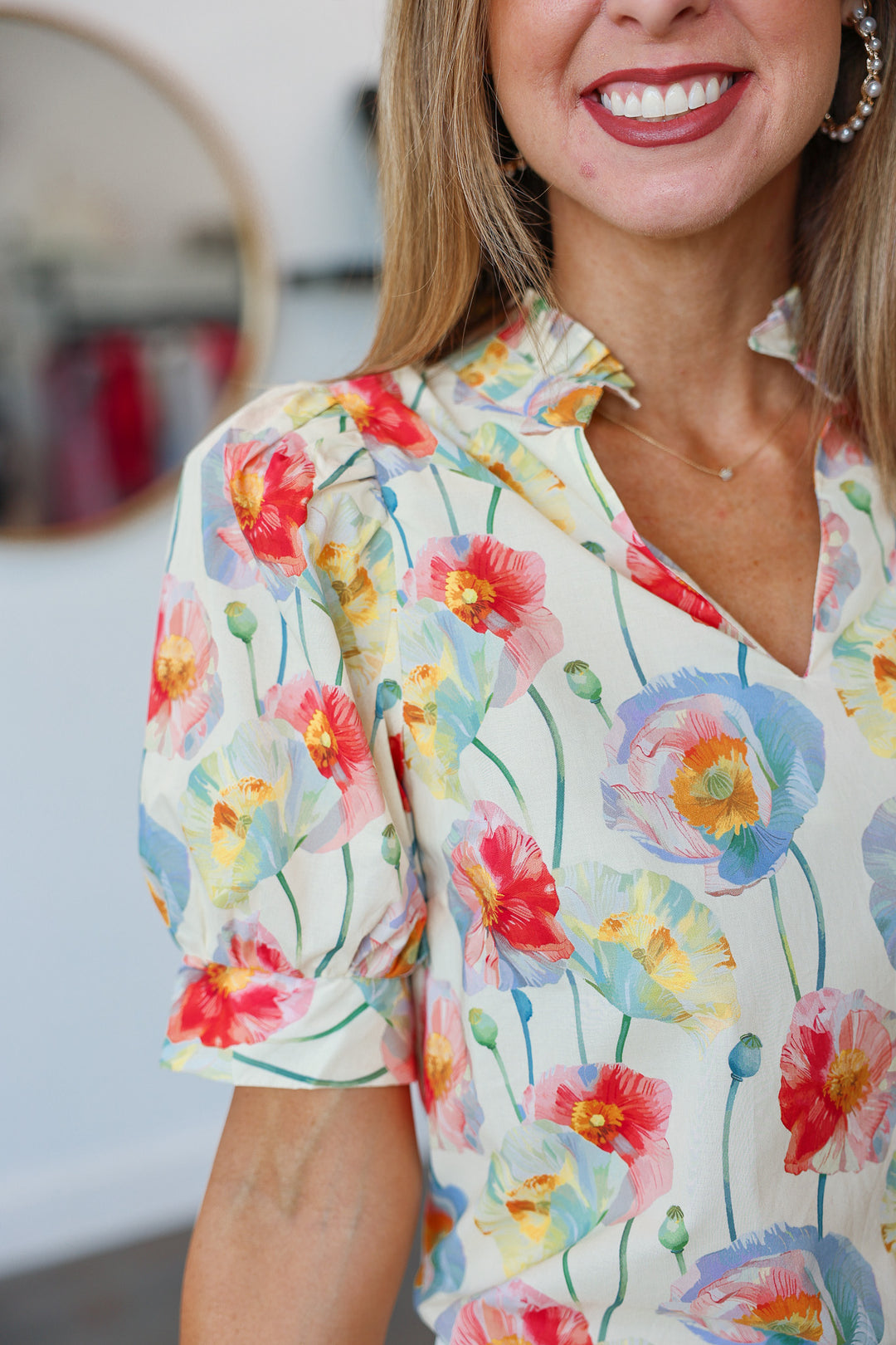 Pleated Collar Top - Cream