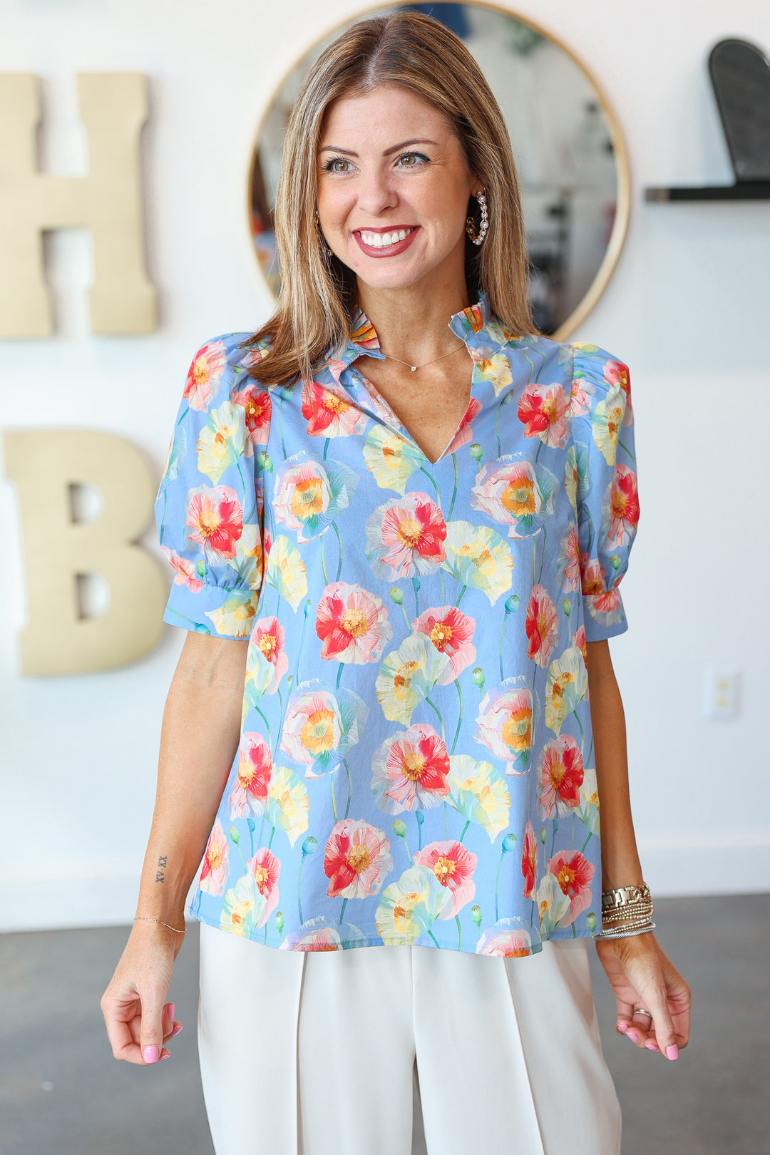 Pleated Collar Top - Blue