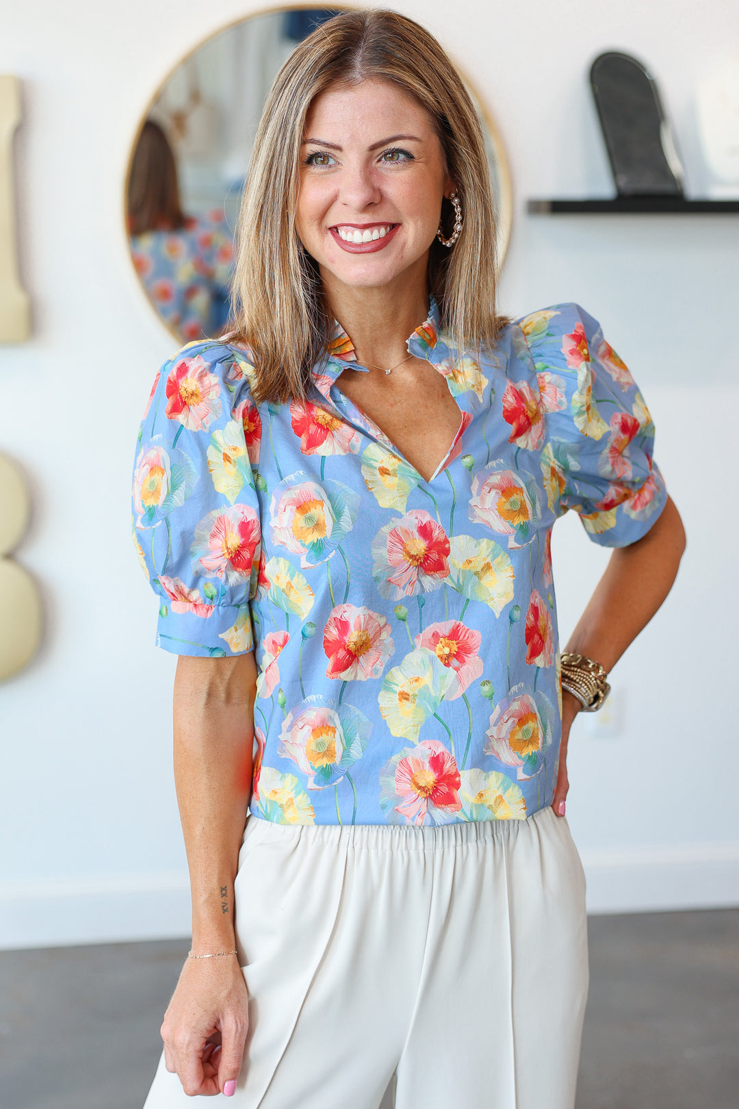 Pleated Collar Top - Blue