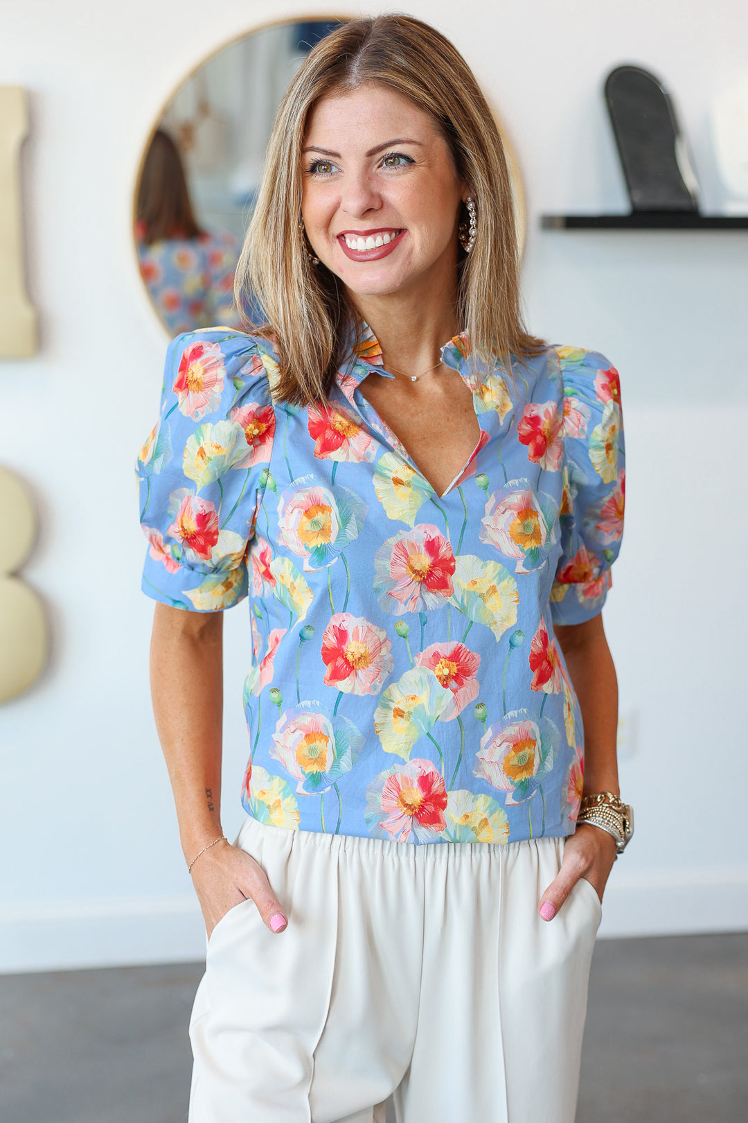 Pleated Collar Top - Blue