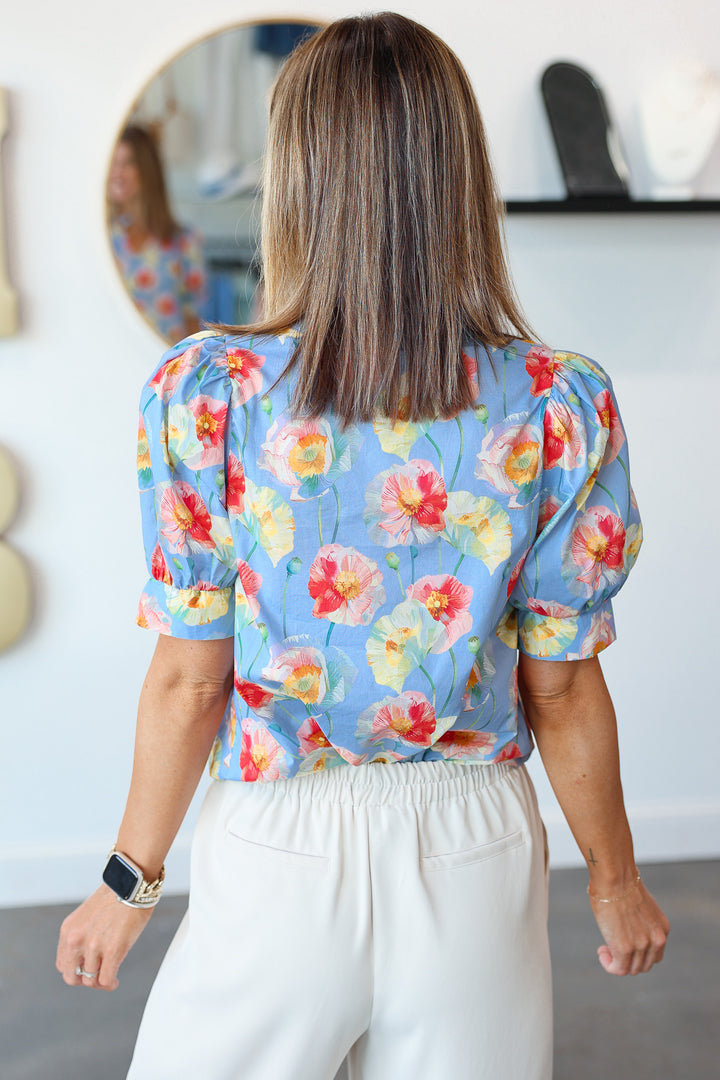 Pleated Collar Top - Blue