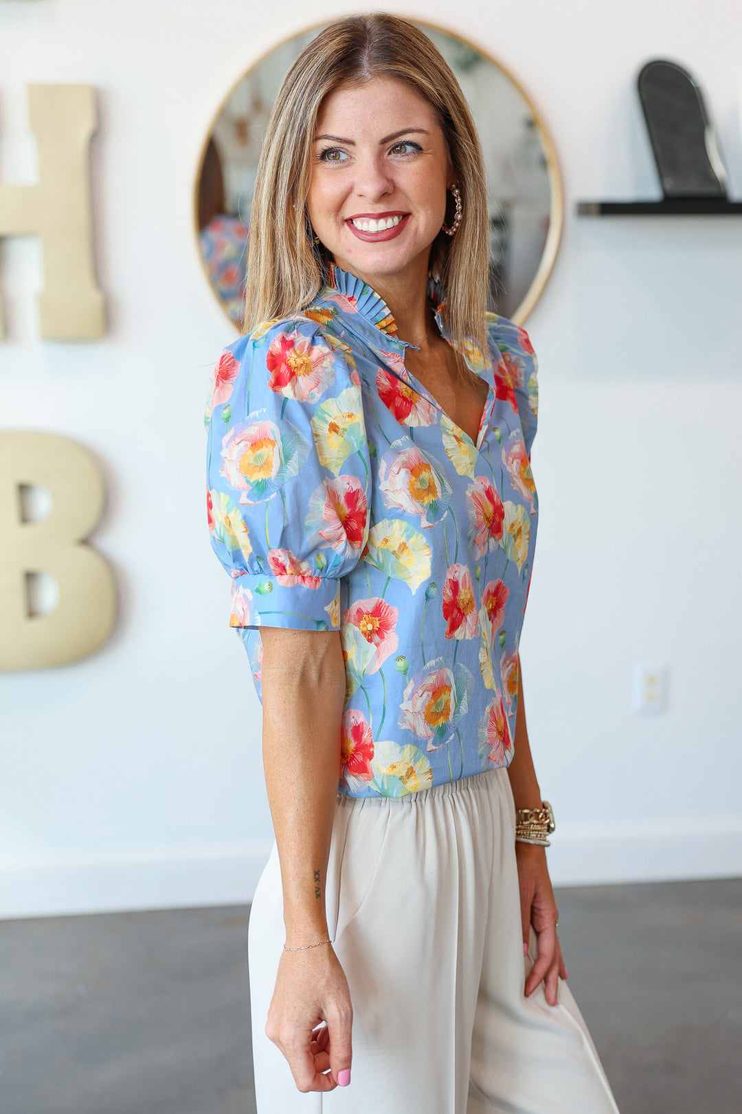 Pleated Collar Top - Blue