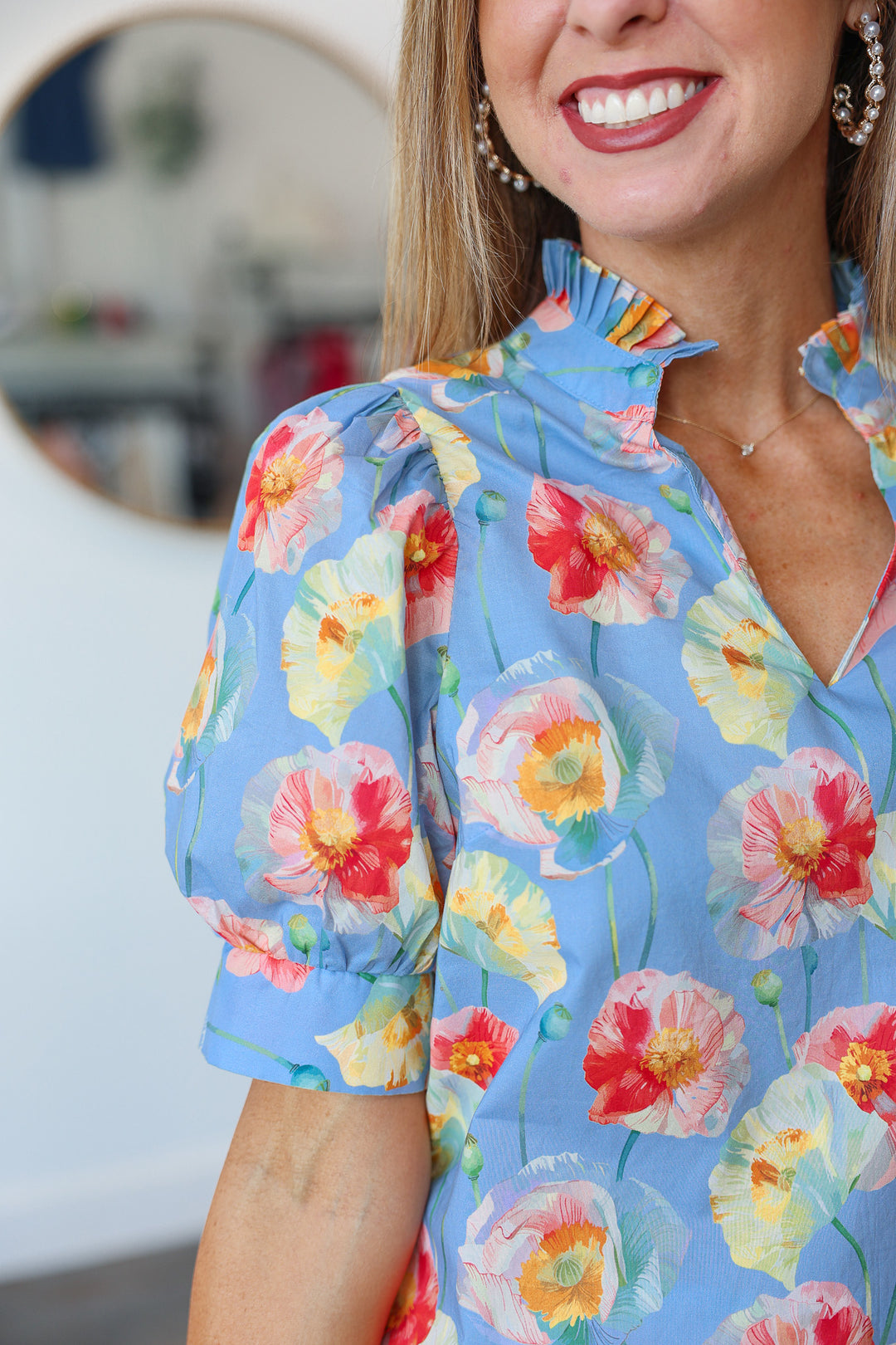 Pleated Collar Top - Blue