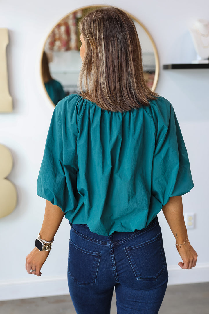 Bubble Sleeve Poplin Top - Teal