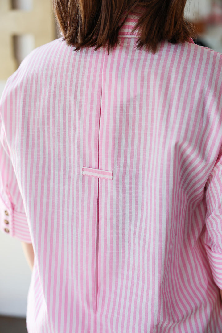 Striped Three Quarter Sleeve Top - Pink