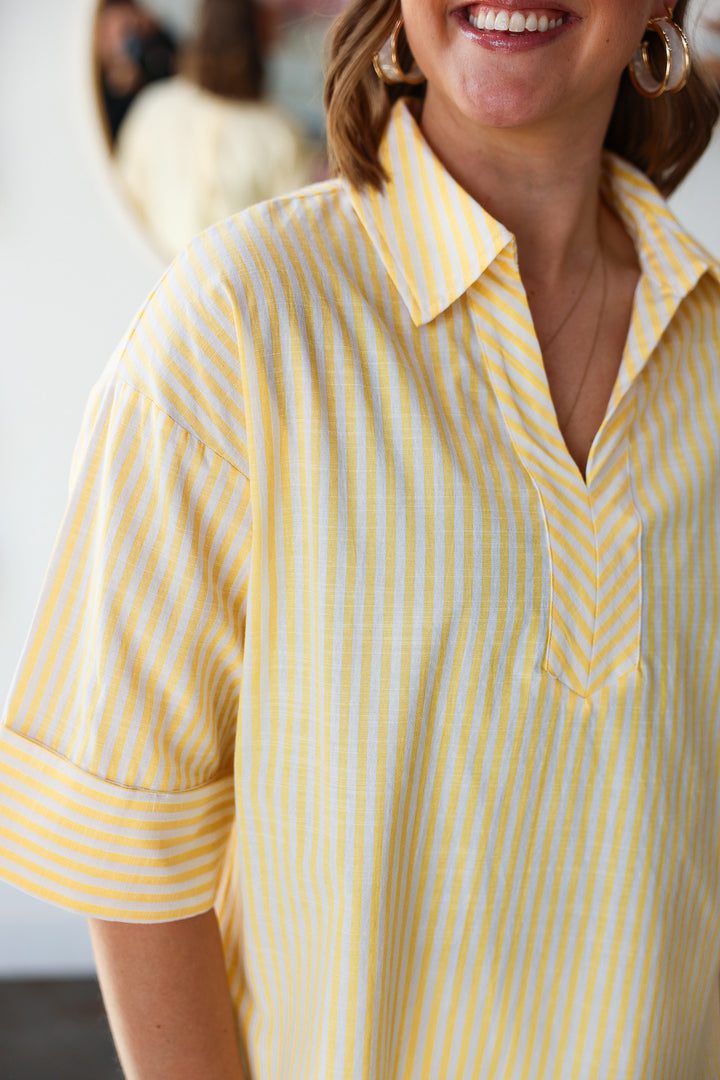 Striped Three Quarter Sleeve Top - Yellow