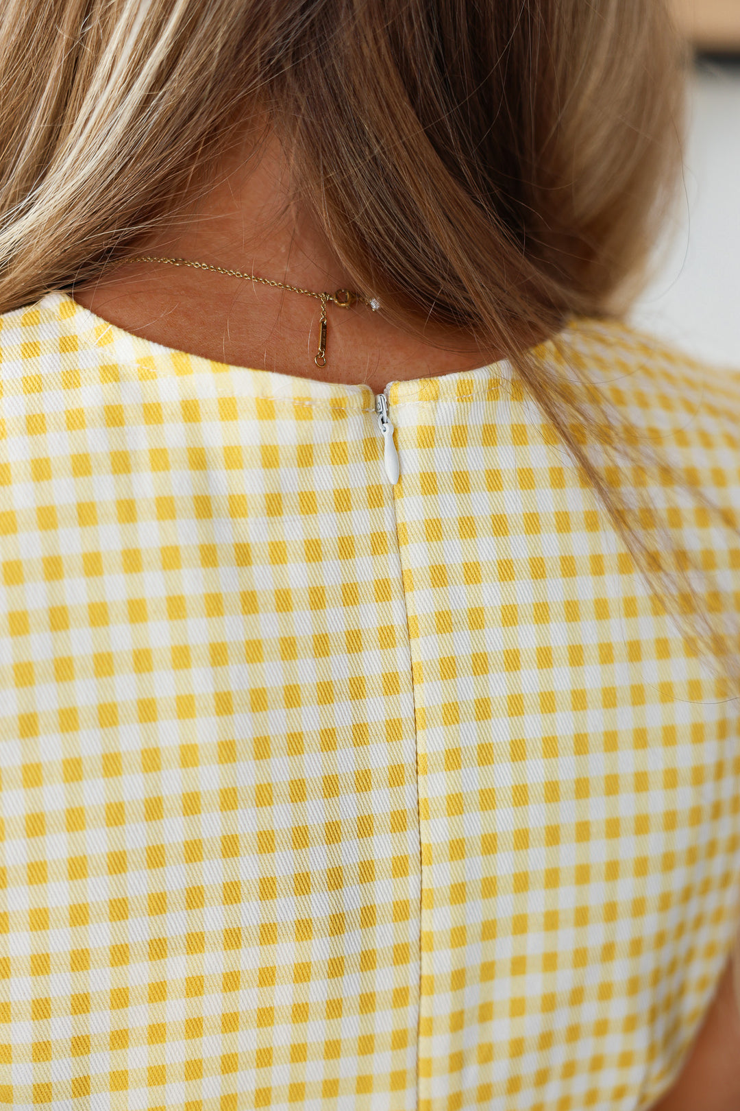 Gingham Peplum Top - Yellow