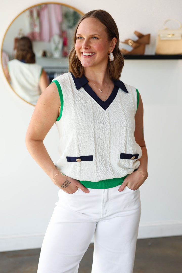 Contrast Collared Cable Knit Top