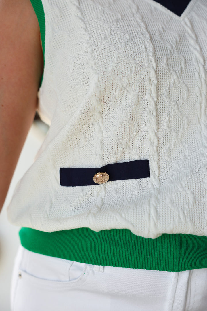 Contrast Collared Cable Knit Top