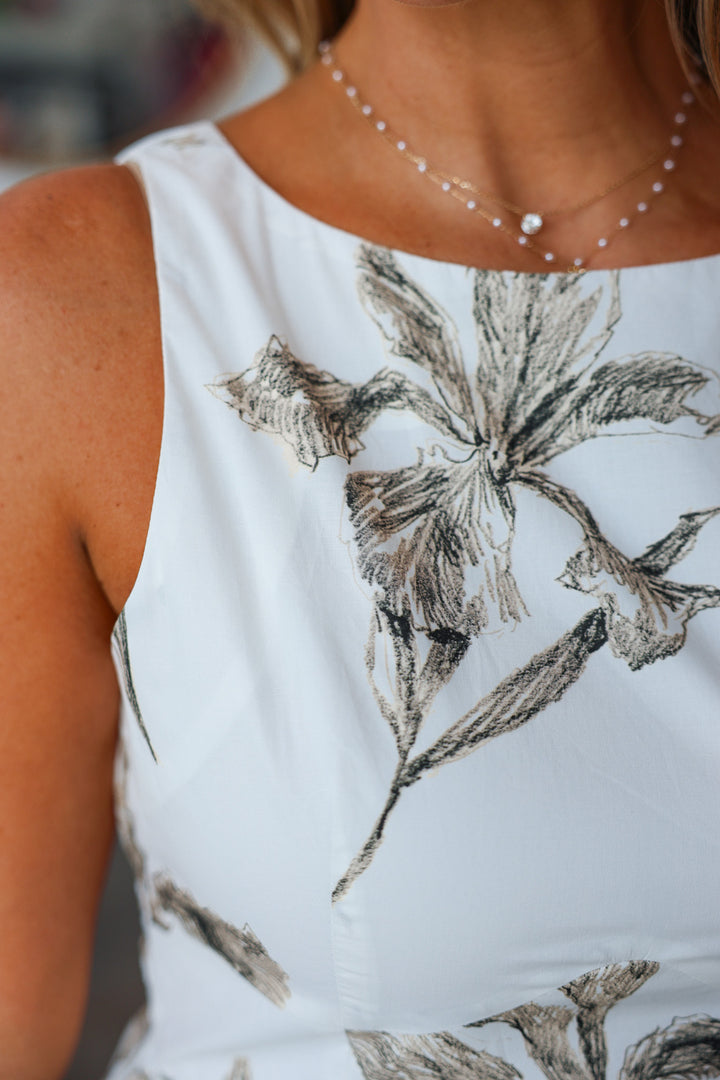 Neutral Floral Fit & Flare Dress