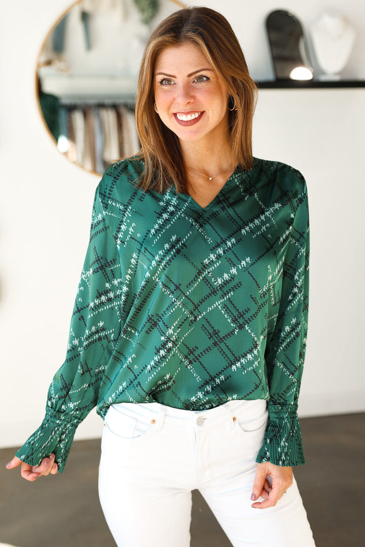 Smocked Detail Printed Top - Green