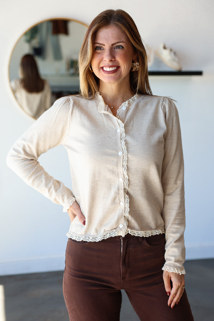 Ruffle Trimmed Cardigan - Shell