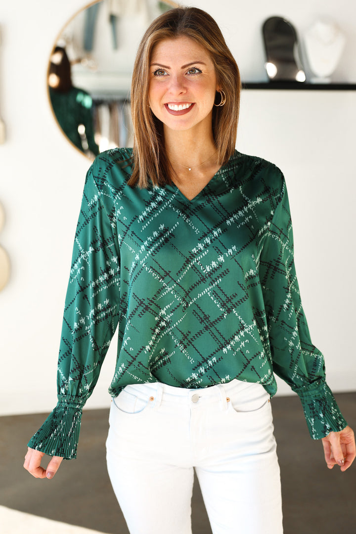 Smocked Detail Printed Top - Green