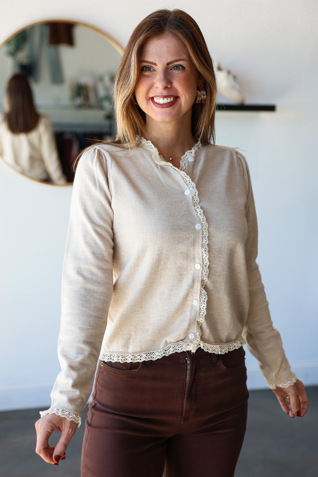 Ruffle Trimmed Cardigan - Shell