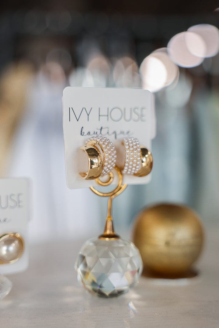 Pearl Pave + Gold Double Hoops