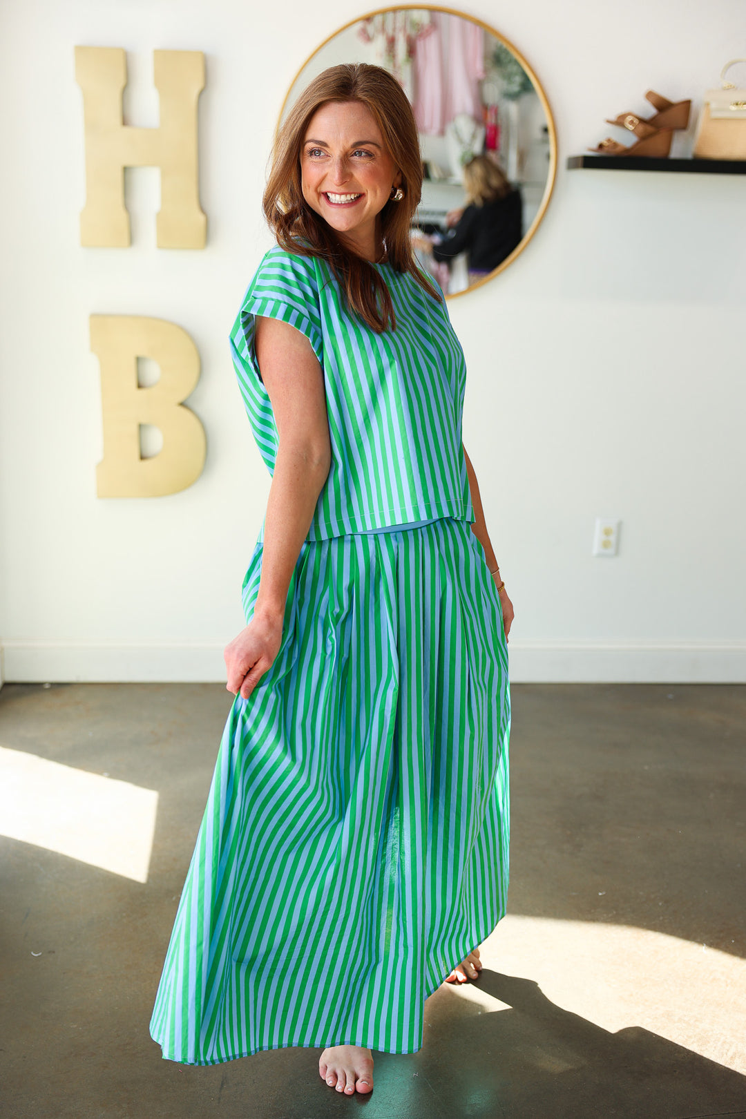 Striped Maxi Skirt - Green Sky