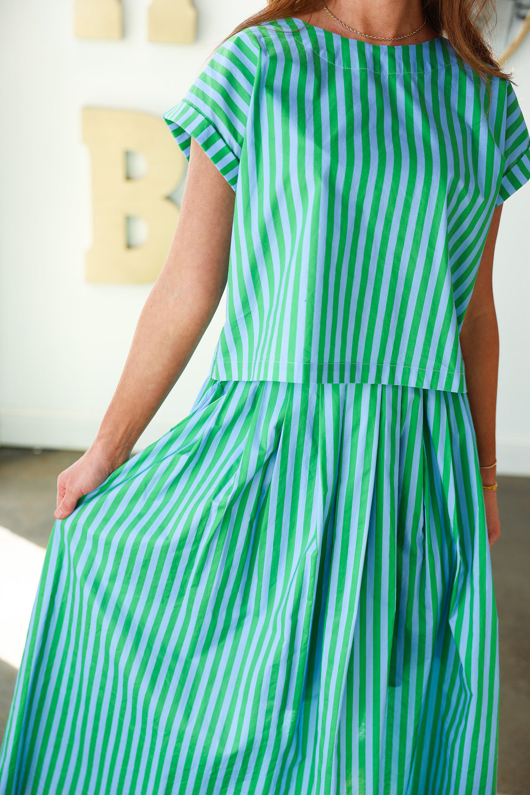 Striped Maxi Skirt - Green Sky