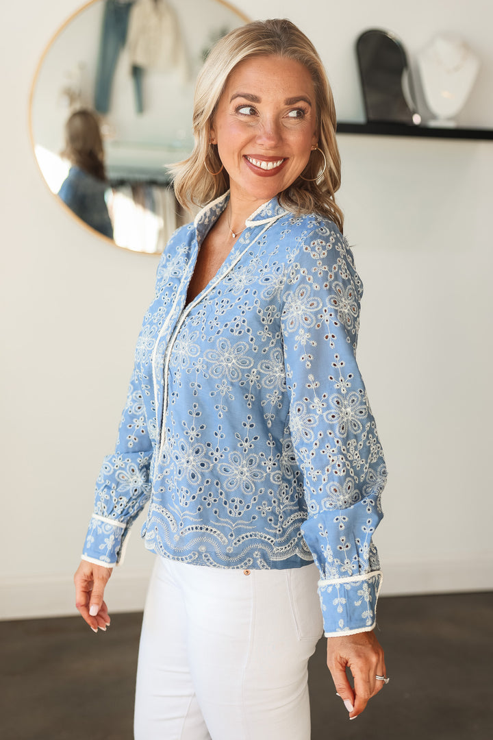 Eyelet Chambray Top