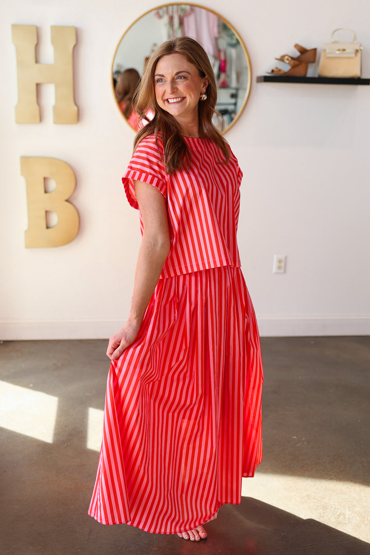 Striped Maxi Skirt - Pink Orange
