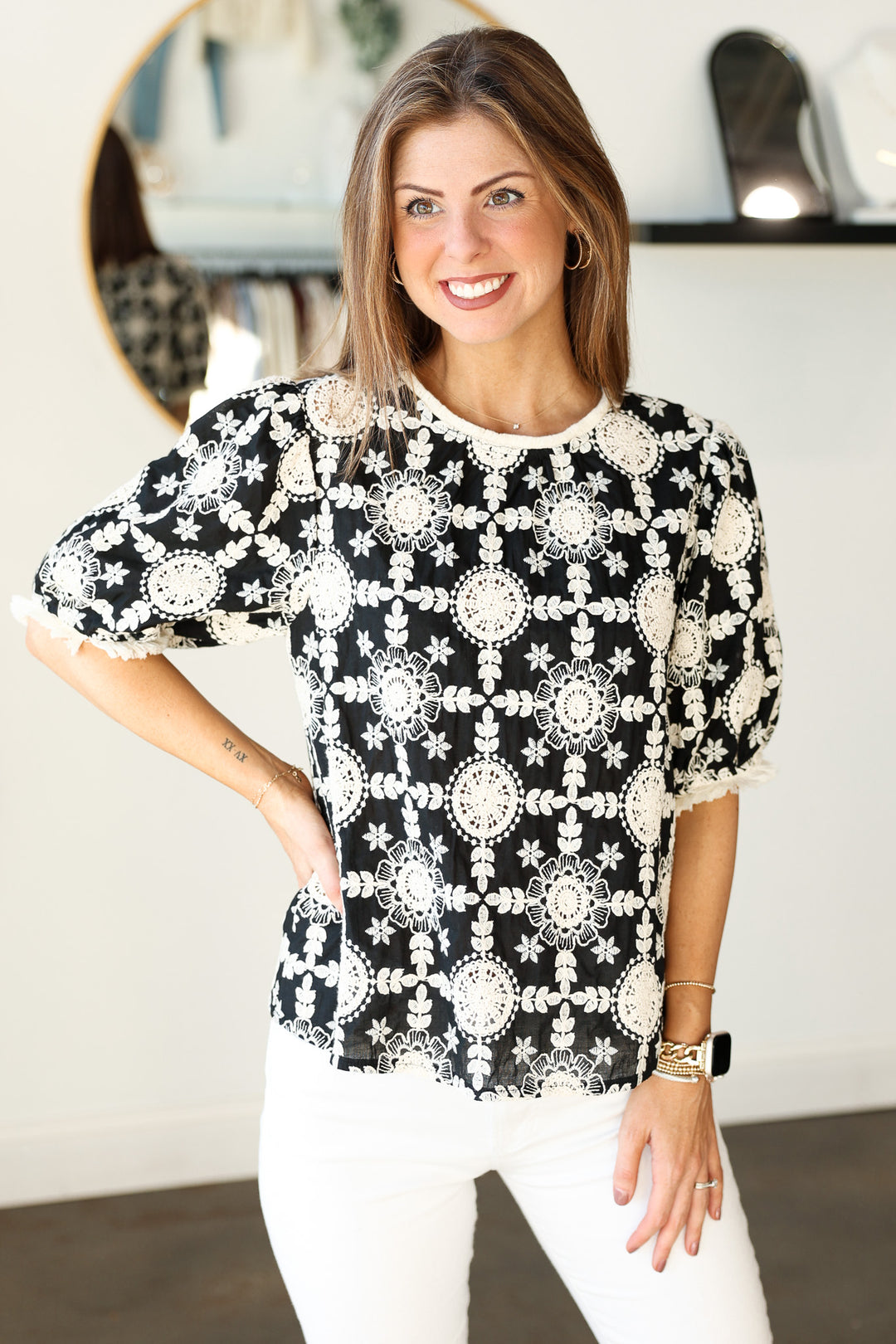 Embroidered Cotton Top - Black